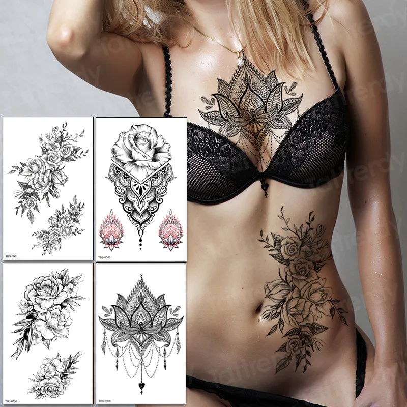 BLACK COLOR TATTOO Temporary Waterproof Transfer ~ Lace Floral Bracelet Jewelry