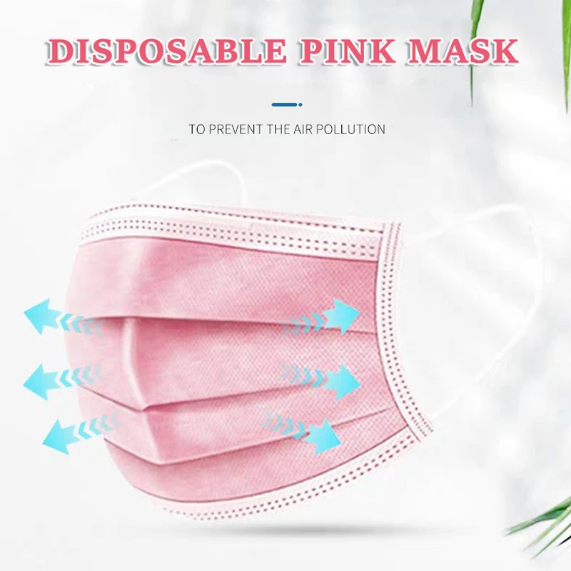 1050100 Pcs Pink Disposable Non-woven 3-layer Face Mask Breathable Masks With Elastic Earband Breathable Adult Mouth Mask (2)