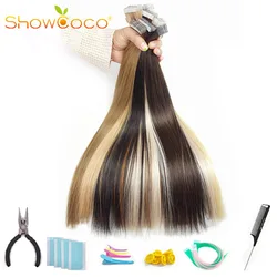 Showcoco Virgin Remy Tape In Human Hair Extensions From One Donor Cuticle Intact Adhesive Premium White Tape Hair 20pcs