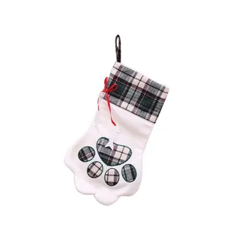 

Dog Paw'S Pet Plaid Animal Shape Christmas Stocking Candy Gifts Bag Christmas Tree Decoration
