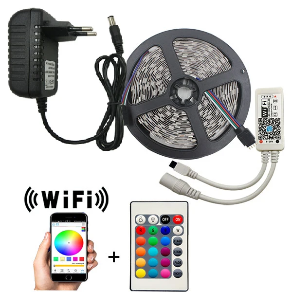 WiFi Светодиодная лента светильник SMD 5050 60 светодиодный 2835 RGB Светодиодная лента e DiodeTape DC12V гибкая светодиодная лента RGB лента диод с WiFi контроллером - Испускаемый цвет: WIFI Control Set