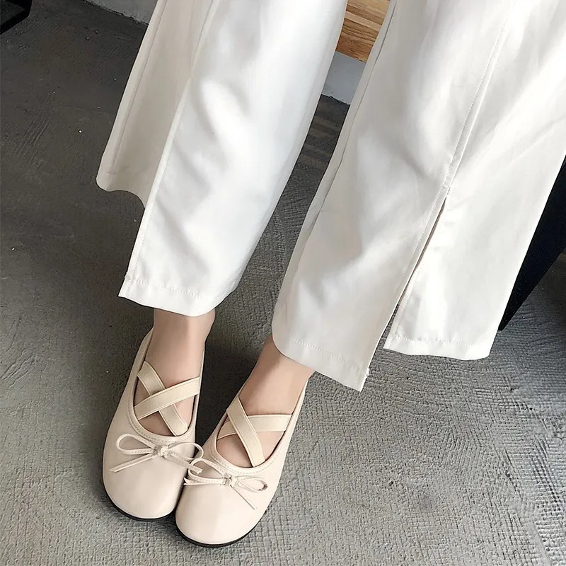 

Side Scoop Bootie New Style Summer Korean-style Flat Retro Students Slip-on Loafers Bow Ballet Moccosins Women's