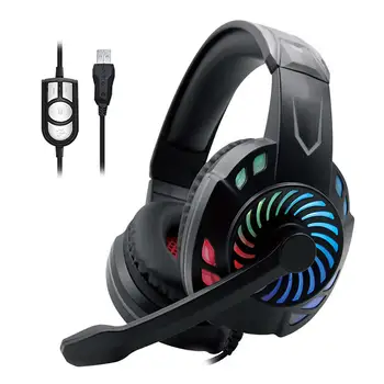 

USB Wired LED Luminous Stereo Sound Headset Gaming Headphone with Microphone Head-mounted gaming wired headset drop shipping