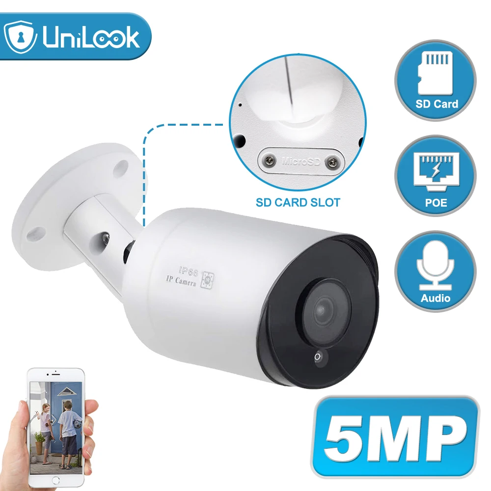 5MP Bullet POE IP камера встроенный микрофон слот для sd карты CCTV IP66 ночное видение H.265 ONVIF