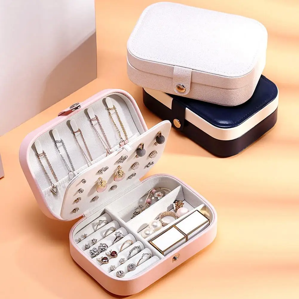 

Double Layers Earrings Ear Stud Necklace Ring Jewelry Storage Box Case Organizer Jewelry Box Storage Box Ring Display Case