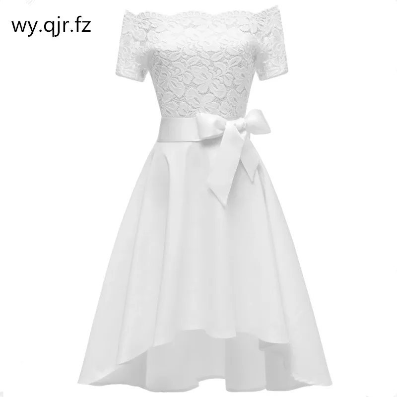 

CD-1613#Lace Bow Boat Neck Short Evening Dresses Cocktail Trailing Wedding Party Girls Gown Prom Wholesale Dress Green Pink Red