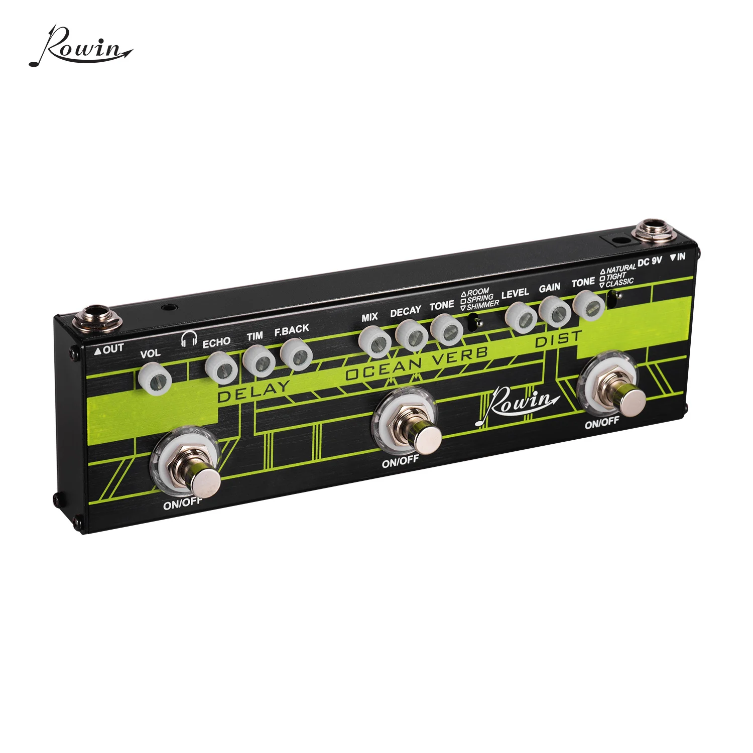 

Rowin Guitar Synthesizer Digital Multi Guitar Effects pedal Mini Modulation Delay and Ocean verb and Dist Effects 3 In 1