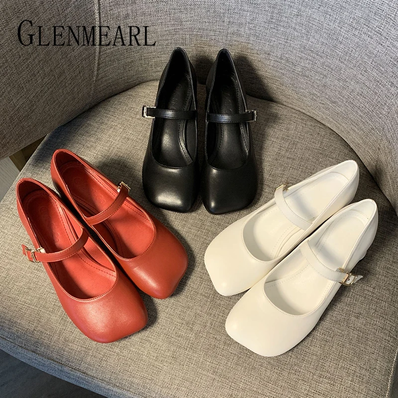 

Women Heels Thick Heels Woman Casual Shoes Shallow Buckle Autumn Female Women Pumps Square Head Fashion New College Single Shoes