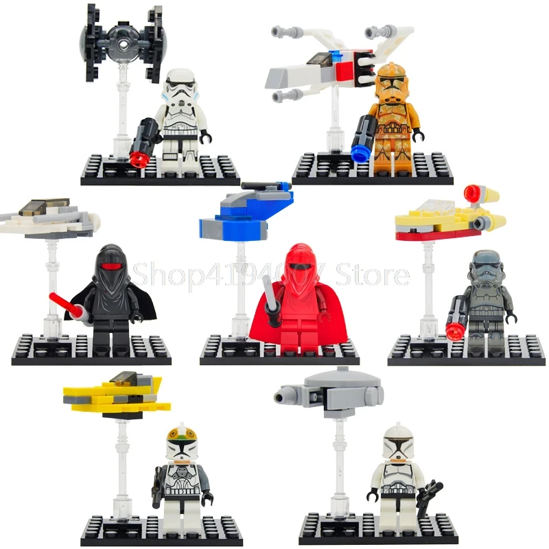 

Single Star Wars Figure Set With Aircraft White Clone Trooper Captain Rex Jek 14 Commander Building Blocks Model Bricks Toys