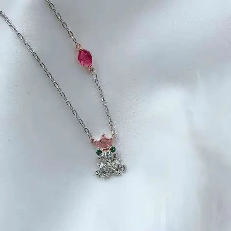Популярные аксессуары в Европе и Америке, элементы Swarovski, зеленые глаза, лягушка, принц, ожерелье, губы, красное ожерелье, модное ювелирное изделие