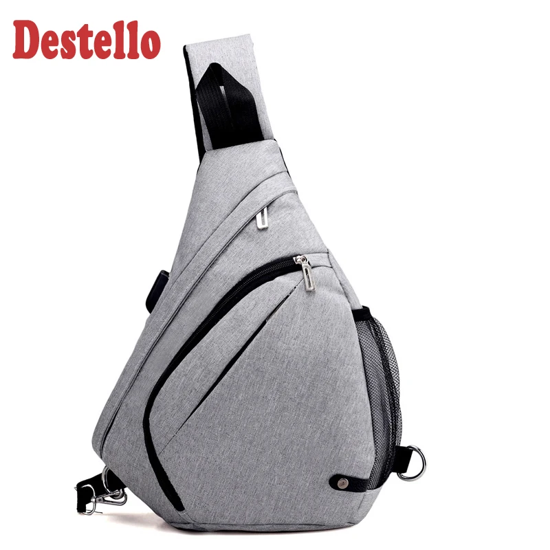

Casual Chest Bag gray Men Solid bag Fashion bucket single shoulder strap chest packs anti theft waterproof gray chest bag man