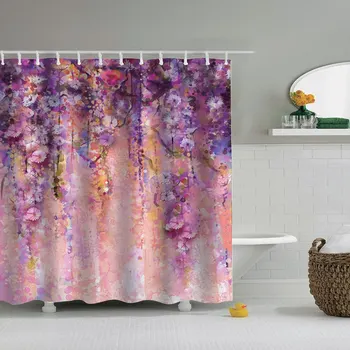 

Dafield Spring Shower Curtain Lavender Flowers Shower Curtain Polyester Fabric Bathroom Decorations Spring Season