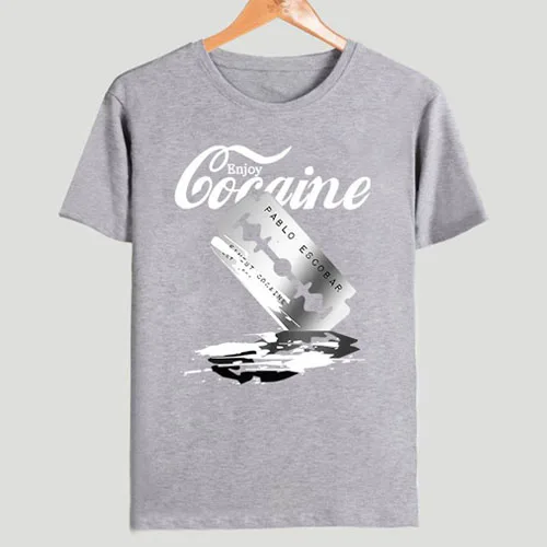 gray Мужская футболка Летняя модная футболка с круглым вырезом Pablos Finest Cocaine Escobar Blow хлопок черный короткий рукав топы - Цвет: gray