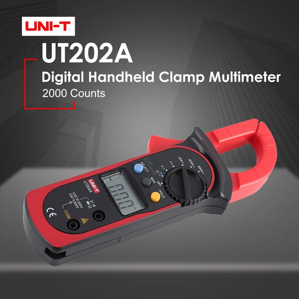 UNI-T UT202A цифровой ручной мультиметр-зажим вольтметр с автоматическим диапазоном DC/AC Напряжение Ток диод ом тестер 2000 отсчетов