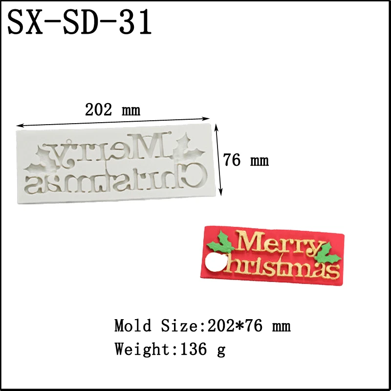 Merry Christmas Silicone Fondant Cake Mold Tree Candle Elk Pattern Resin Clay Paste Sugar Craft Chocolate Decorate Mould