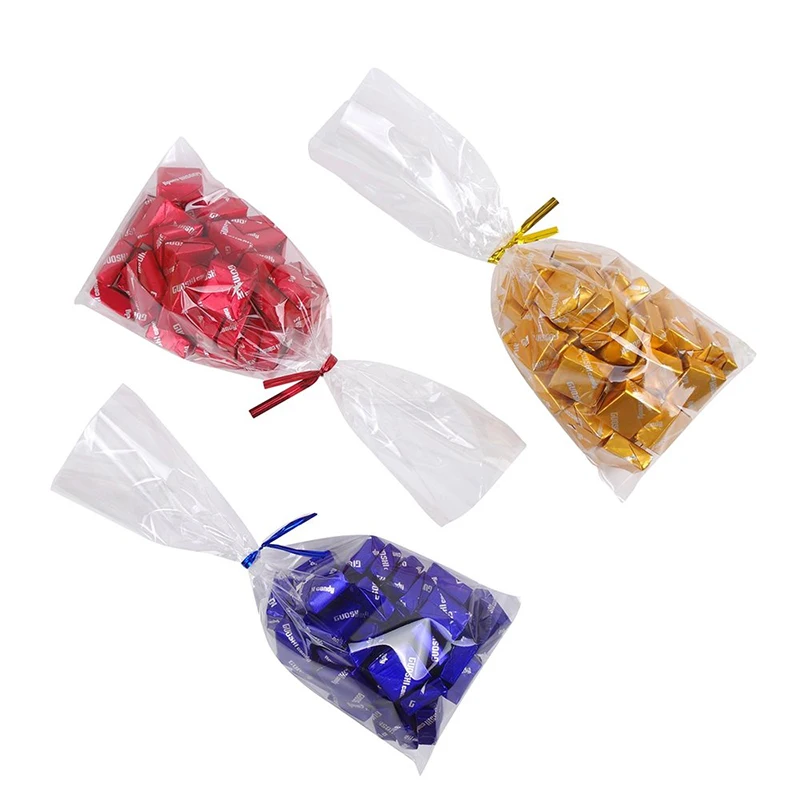 100 шт./упак. прозрачный Opp Пластик сумки для леденцов, печенья упаковывая прозрачный целлофановый пакет Свадебная вечеринка Подарочный пакет с открытым
