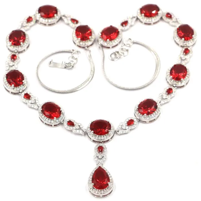 rhodolite garnet Красивое Большое Серебряное ожерелье 43,1 г с красным Рубином, танзанитом, белым фианитом, женское ожерелье 19-19," 48x16 мм - Цвет камня: rhodolite garnet