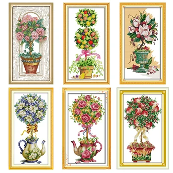

Magnolia Rose Flower Ball and Teapot Count Cross Stitch Pattern Kit DMC 11CT 14CT Canva Print DIY Embroidery Set Home Decoration