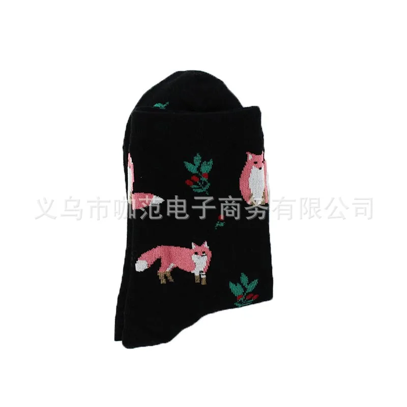 Black Fox Хлопковые носки для взрослых до середины икры, короткие носки с фруктами, фламинго, ананас, банан, лиса, апельсин, банан, авокадо, черника, вишня, модные забавные - Цвет: Black Fox