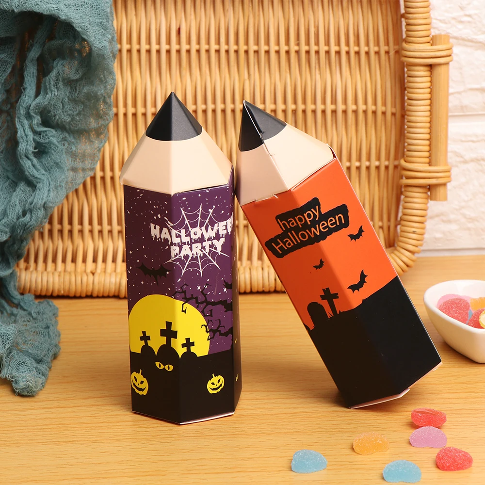 

5pcs Pencil Shape Paper Candy Box Halloween Candy Bag Trick or Treat Gift Bag Baby Shower Birthday Party Supplies Wedding Favors