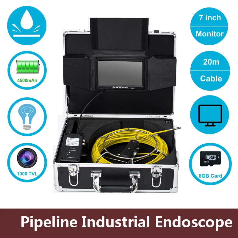 

Промышленная эндоскопическая система для трубопроводов с ЖК-экраном 7 дюймов и кабелем 20-50 м, SD-карта 8 ГБ с видеорегистратором Диаметром 6,5 мм, Инспекционная камера