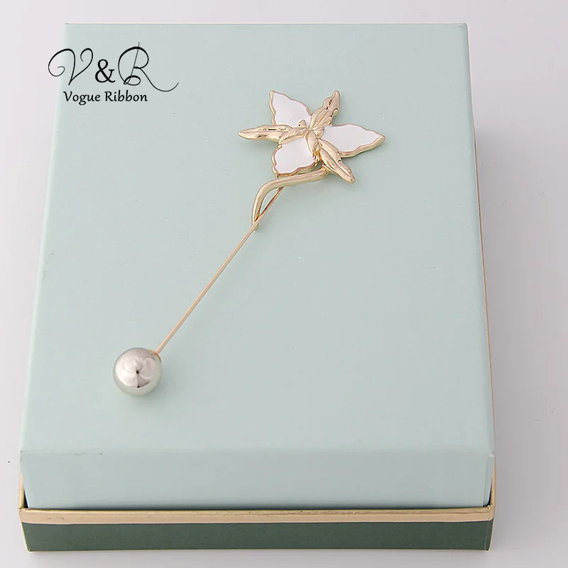 Enamel Flower Long Metal Bar Ball Brooch Pin (1)