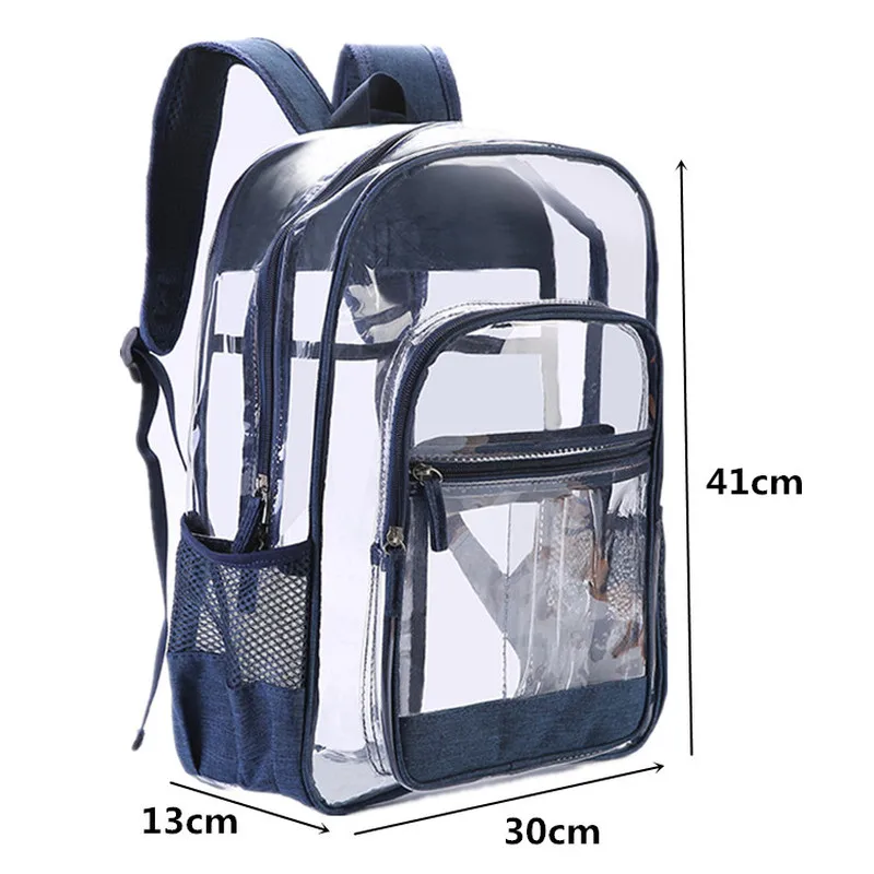 

Transparent PVC Backpack Women Waterproof Clear Teenage Girls Boys School Bags Notebook Insert Pouch Portable Travel Beach Bag