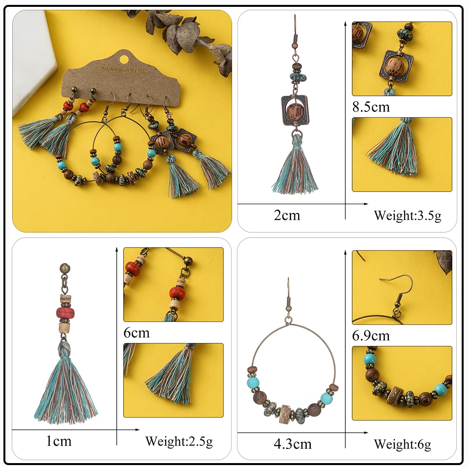 41 Style Silver Rose Gold Color Earrings Ethnic Bohemia Vintage Mixed Styles Long Leaf Big Round Circle Shell Shape Wooden Stones Beads Geometric Bronze Met (16)