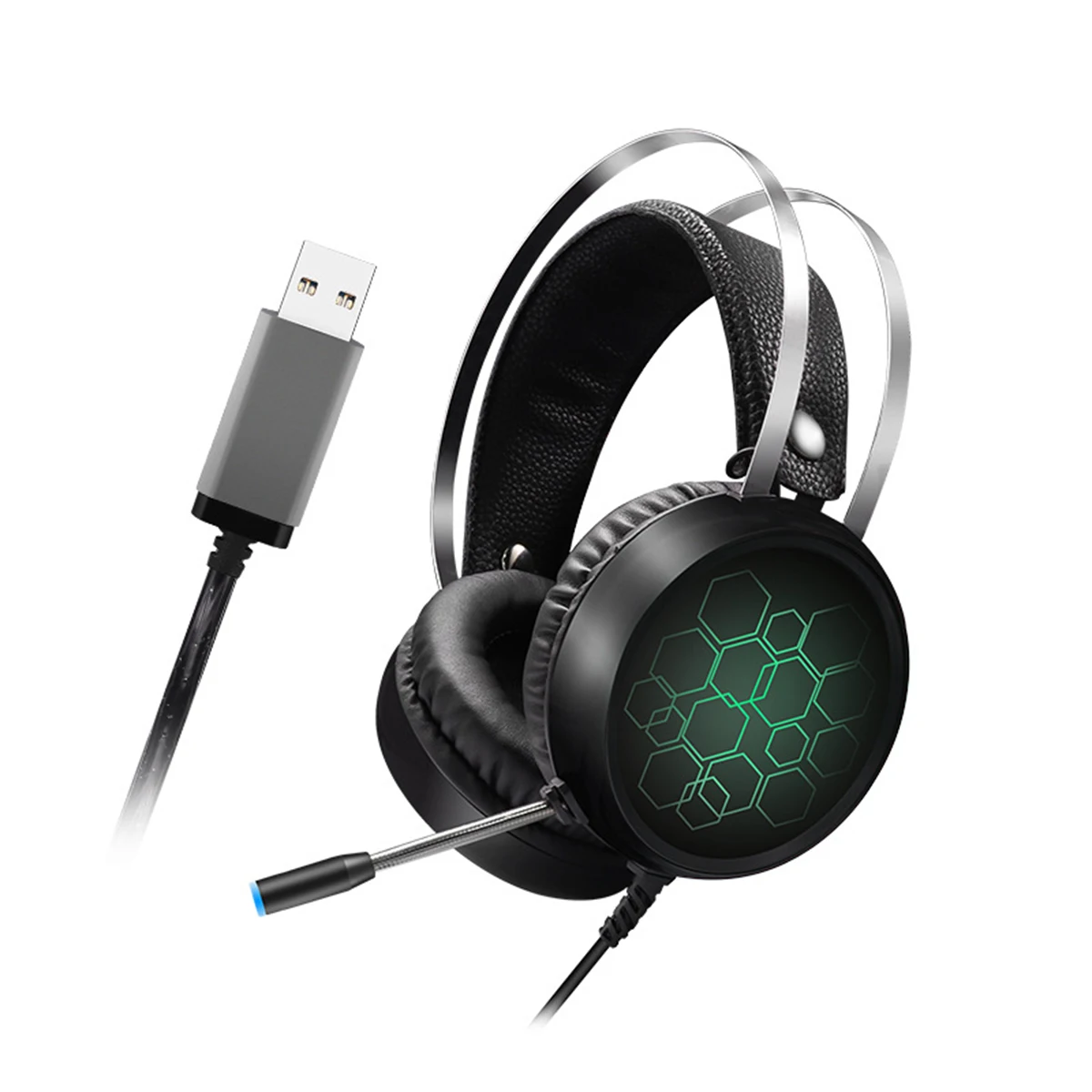 

SOONHUA Gaming Headset USB Wired Stereo Earphone Headphone Over-Ear Gaming Headsets 2m 20-20000Hz With Light Microphone