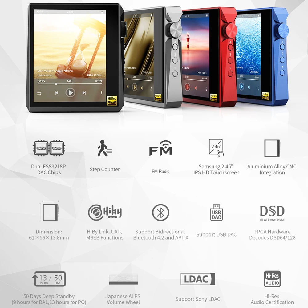 Hidizs AP80 PRO Dual ESS9218P Bluetooth портативный музыкальный плеер MP3 USB DAC Hi Res аудио DSD64/128 Apt X/LDAC