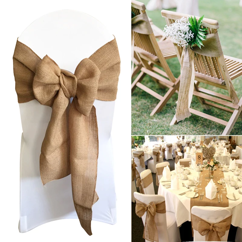 17x275 Cm Natural Vintage Burlap Chair Sashes Wedding Chair Jute Tie Bow Rustic Wedding