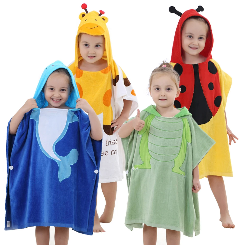 

Children Cartoon Poncho Towel Beach Cloak Towels Baby Kids Cotton Bathrobes Sunscreen Bathing Suit Girls Boys Bath Robe Child