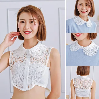 

Women Fake Collar Embroidery Adjustable Detachable Half Shirts for Matching Tops IK88