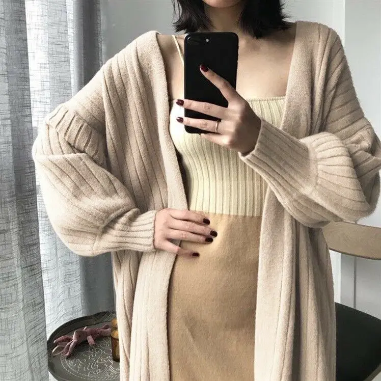 

Womens Cashmere Solid Color Cardigan Kniited Sweater Long Sleeve Loose Chic G016