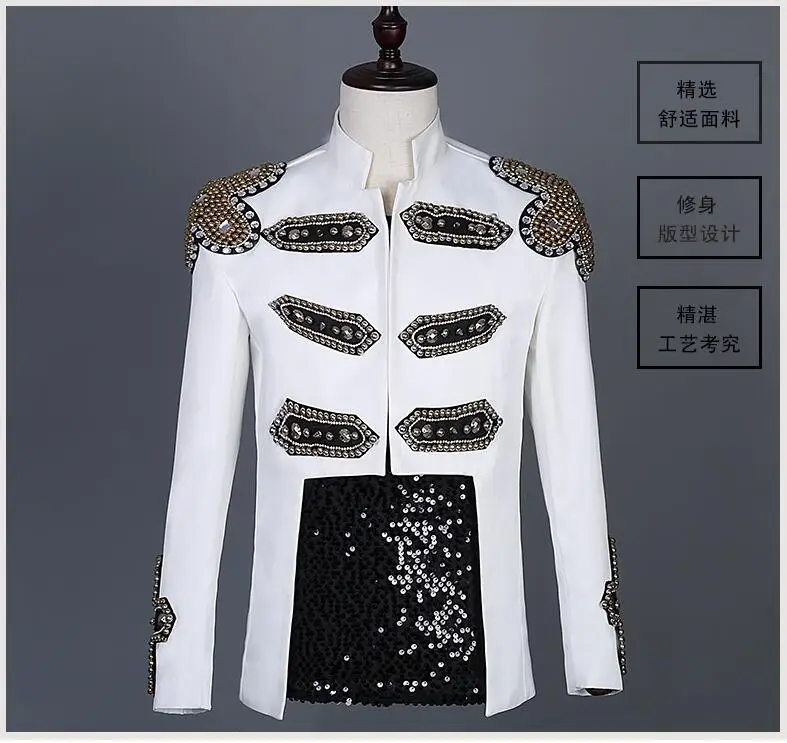 S-6XL!Men's white standing-collar punk suit jacket new guest performance clothes customized wholesale