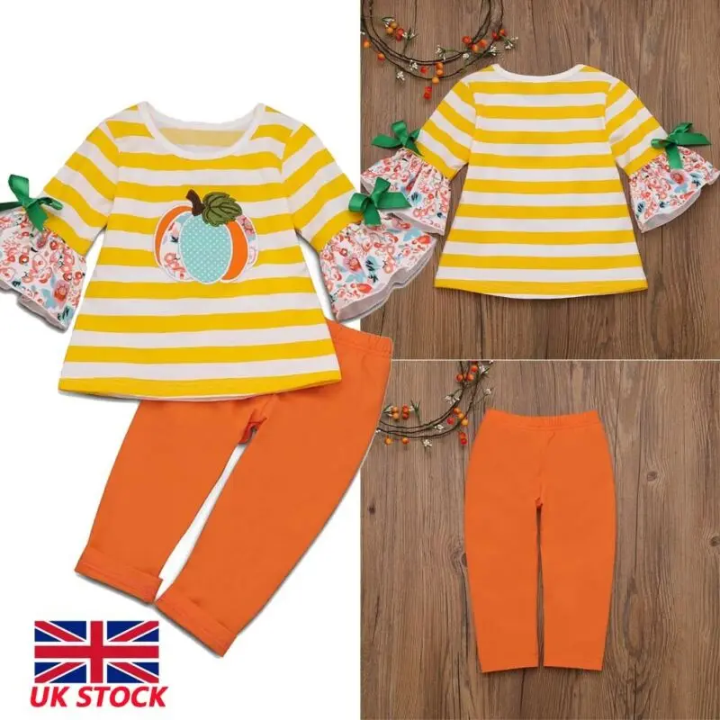 Emmababy Halloween Outfit Baby Boys Girls Pumpkin Tops T-shirt Long Pants Clothes Costume
