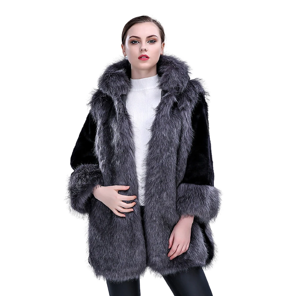 Boodinerinle 3XL женские зимние теплый искусственный мех норки пальто с капюшоном