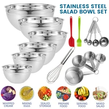 17 Piece Stainless Steel Nesting Bowls Set 6.5/5.2/4.1/3.4/2.5/2L Metal Salad Bowls Baking Mixing Bowls Serving Kitchen Supplies