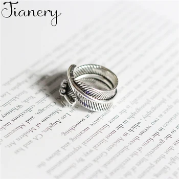 

JIANERY Bijoux 2019 Simple Style 925 Sterling Silver Feather Rings For Women Gifts Large Adjustable Finger Rings