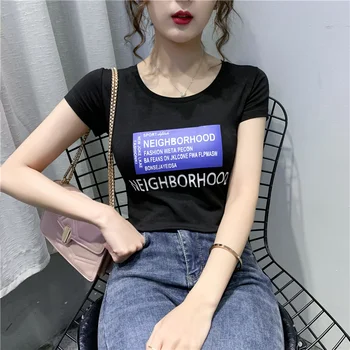 

Summer Korean Clothes T-shirt Fashion Print Letter Women Tops Ropa Mujer Cotton Short Shirt Bottoming Shirt Tees 2020 New T03808