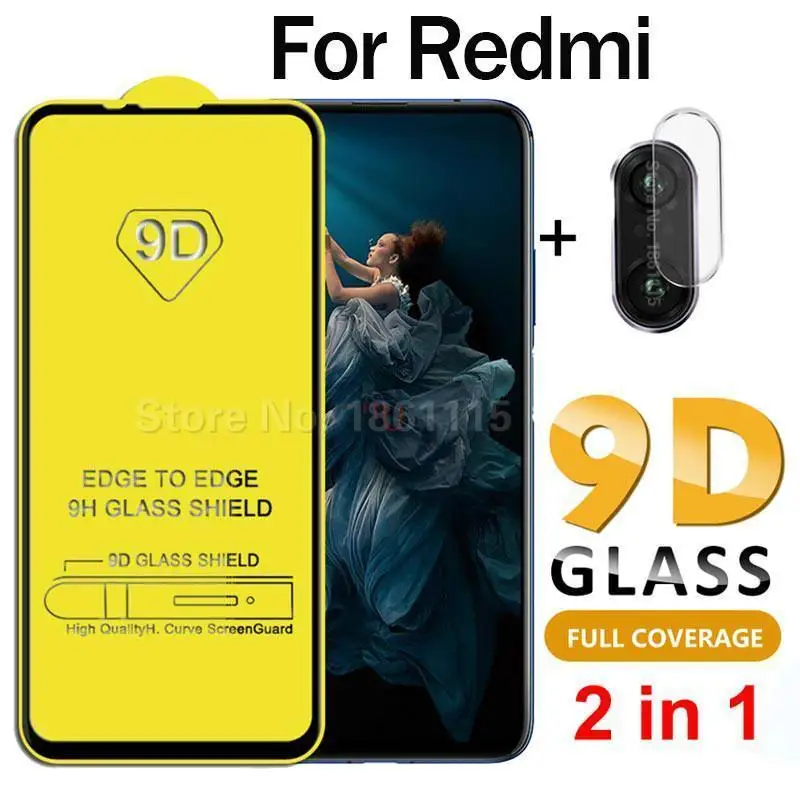 2-в-1 9D закаленное Стекло для Xiaomi Redmi 7 7A K20 Note 8 7 6 Pro Экран пленка на весь экран передняя Стекло+ Камера объектив с обмоткой эластичной пленкой