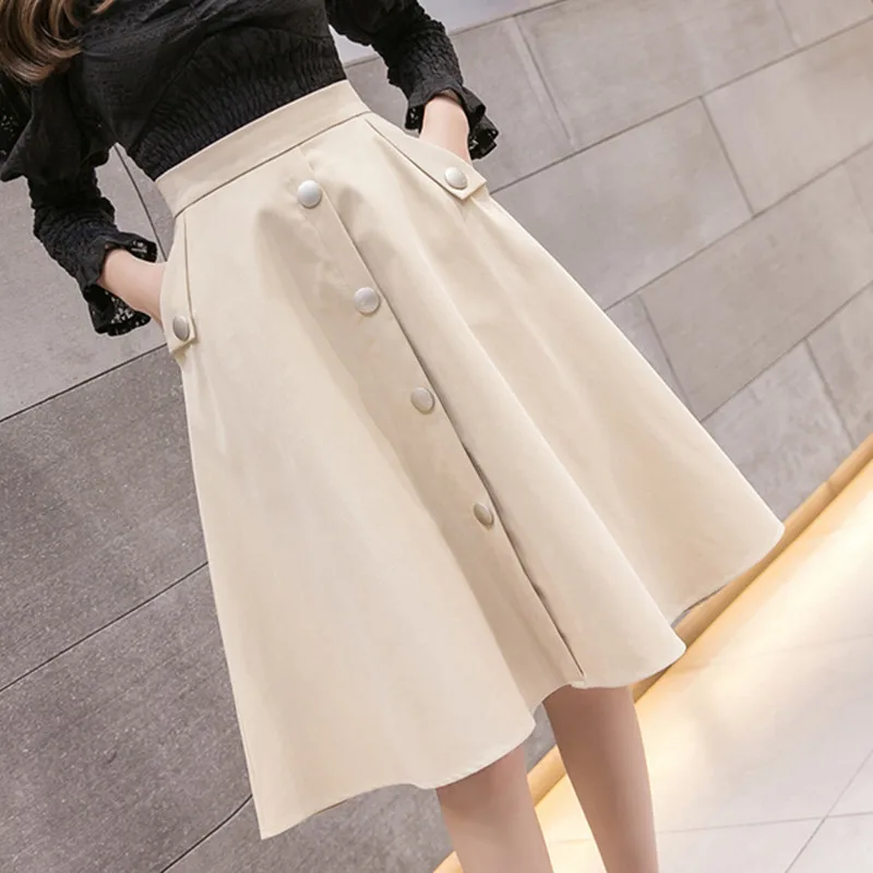 Осень-зима корейский простой Уайлд Высокая талия длинная юбка-трапеция; Женские однотонные-однобортная юбка - Цвет: picture color