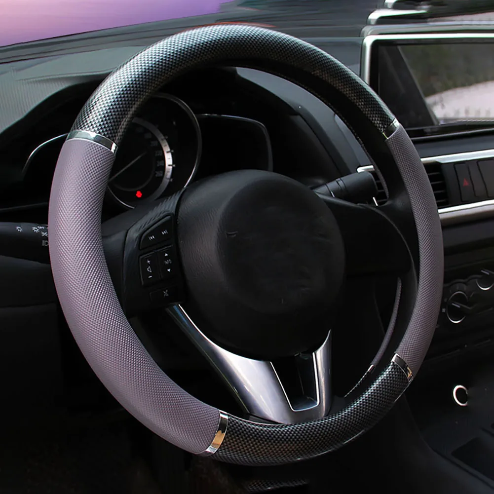 Carbon Gray Автомобильный защитный чехол из искусственной кожи без запаха, модные мягкие универсальные аксессуары, Нескользящие Декоративные Чехлы на руль - Название цвета: Carbon Gray