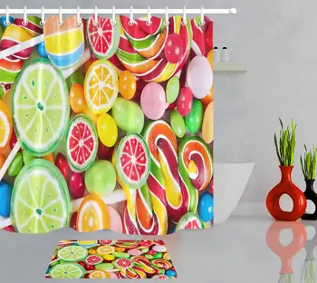 

Candy Shower Curtain Colorful Lollipop Pattern Shower Curtain Waterproof Polyester Fabric Bathroom Curtains Kids Room Decor Gift