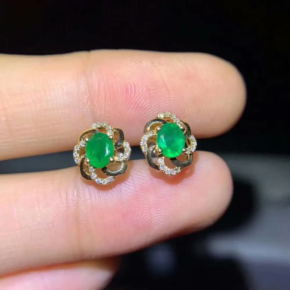 Shilovem, 18 K, желтое золото, настоящие натуральные изумрудные серьги-гвоздики, ювелирные изделия, подарок растению, этнический подарок, новое растение, 4*5 мм, de0405934ml