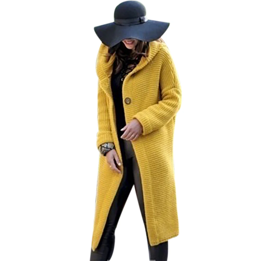 Litthing, Осенний женский длинный вязаный кардиган, модный длинный свитер с капюшоном, пальто, уличная одежда для женщин, большой размер, Повседневная Уличная одежда - Цвет: yellow