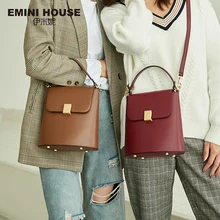 EMINI HOUSE висячий замок, сумка-ведро, женские сумки через плечо, для женщин, спилок, кожа, сплошной цвет, роскошные сумки, женские сумки, дизайнерские