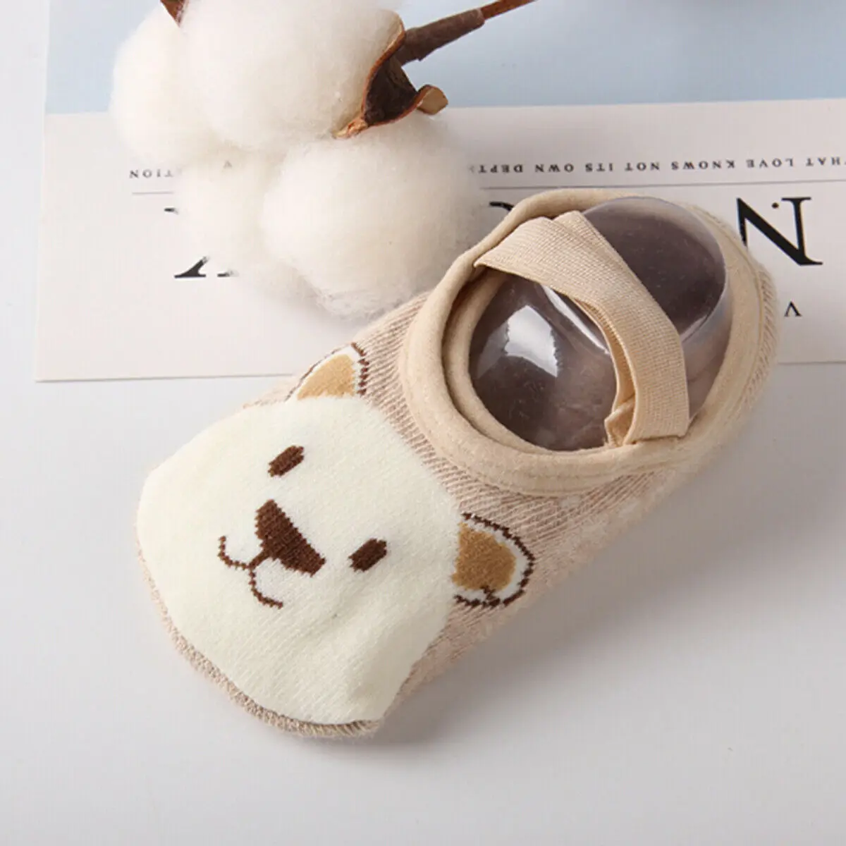 1 пара, модные Нескользящие хлопковые носки-тапочки с милыми рисунками для маленьких девочек и мальчиков ясельного возраста обувь для новорожденных с изображением животных - Цвет: Khaki Little Bear