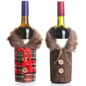 

Christmas Table Wine Cover, Houseware Wine Bottle Decoration, Striped Lattice Wine Bottle Cover, Wine Cover