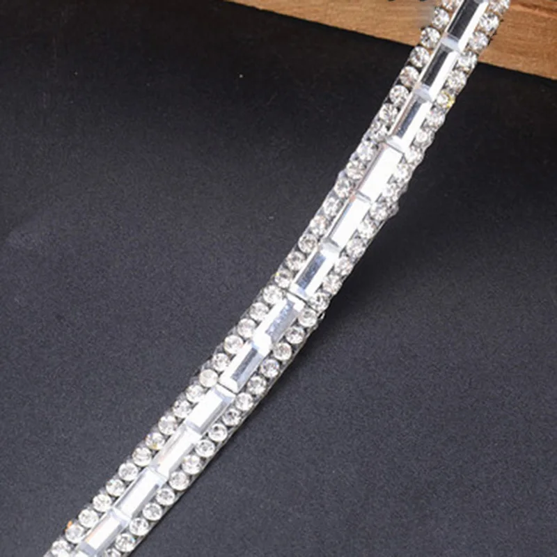 

1M 3.3 Foot Silver Rhinestone DIY Close Chain Clear Trim Sewing Craft For Bags